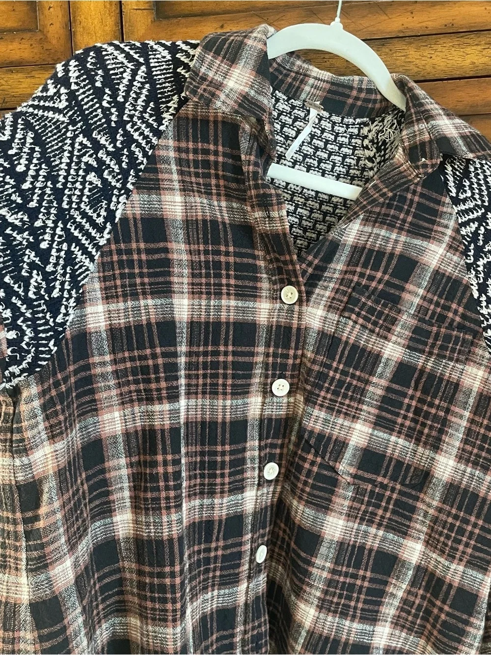 Free People Fireside Nights Button-Down with Patterned Shoulders